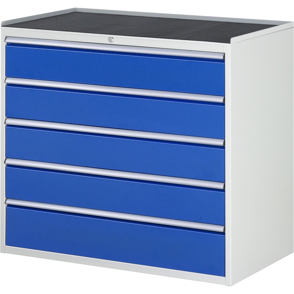 Product afbeelding: Ladekast RAU serie 7000, hxbxd 1.035 x 1.145 x 650 mm, 5 lades 4 x 180, 1 x 210 mm, metalen werkblad