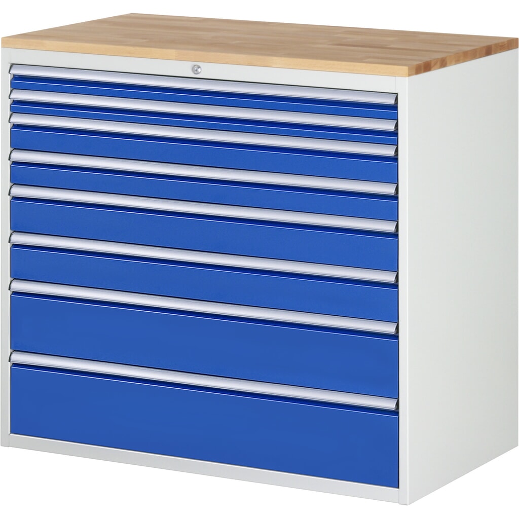 Product afbeelding: Ladekast RAU serie 7000, hxbxd 1.035 x 1.145 x 650 mm, 8 lades 2 x 60, 2 x 90, 2 x 120, 1 x 180, 1 x 210 mm, beuken werkblad