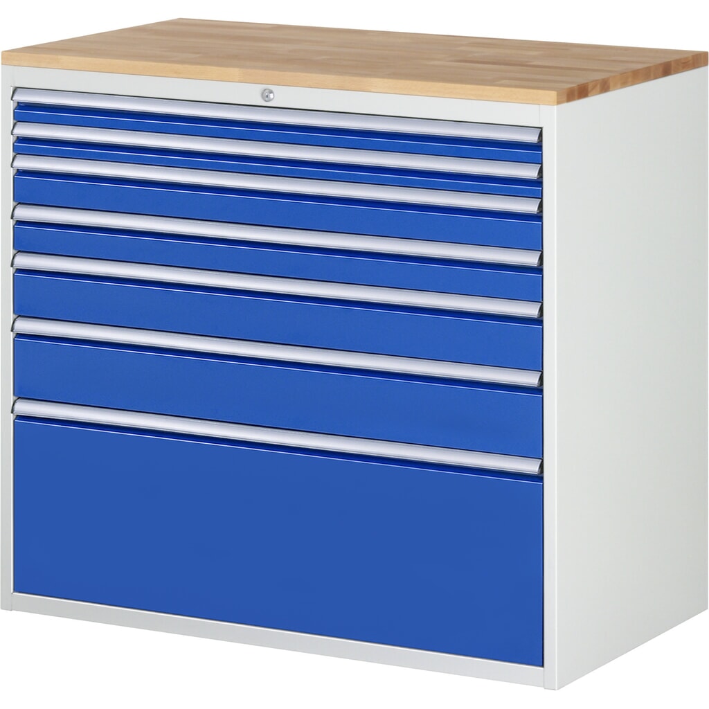 Product afbeelding: Ladekast RAU serie 7000, hxbxd 1.035 x 1.145 x 650 mm, 7 lades 2 x 60, 2 x 90, 1 x 120, 1 x 150, 1 x 360 mm, beuken werkblad