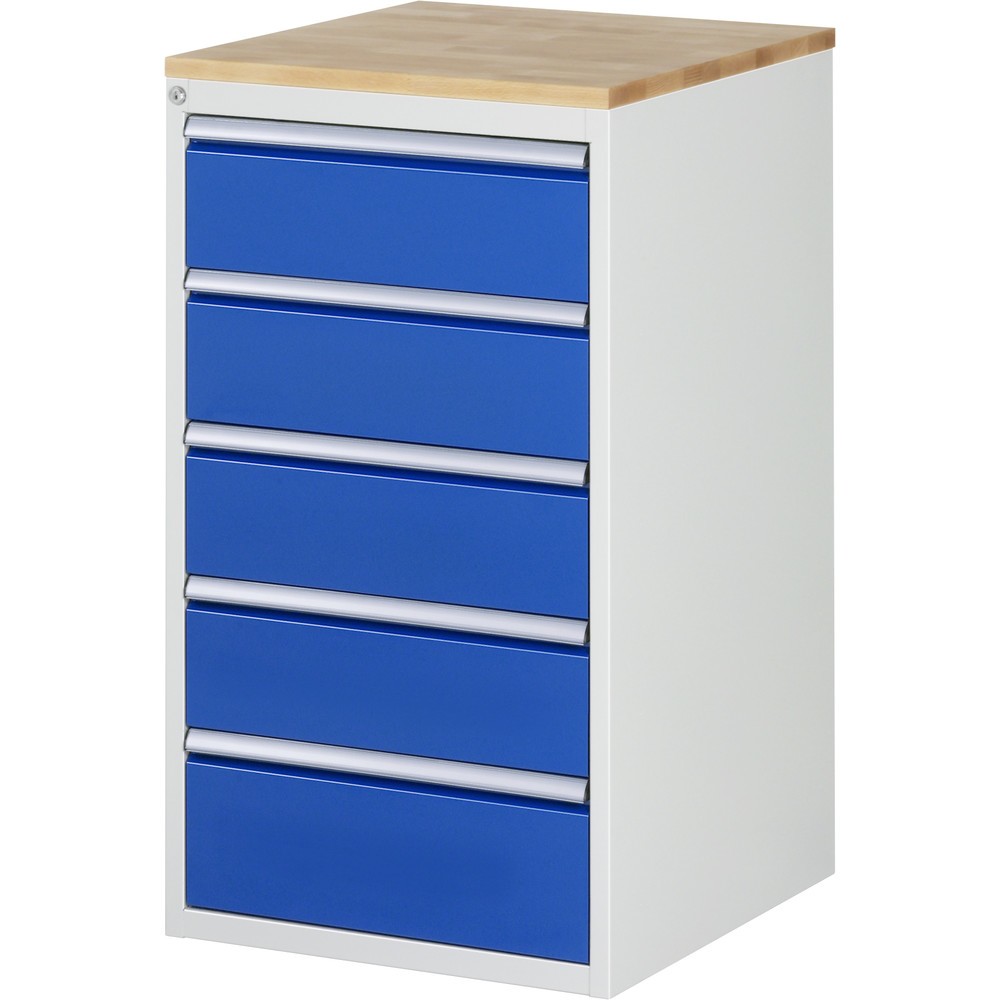 Product afbeelding: Ladekast RAU serie 7000, hxbxd 1.035 x 580 x 650 mm, 5 lades 4 x 180, 1 x 210 mm, beuken werkblad