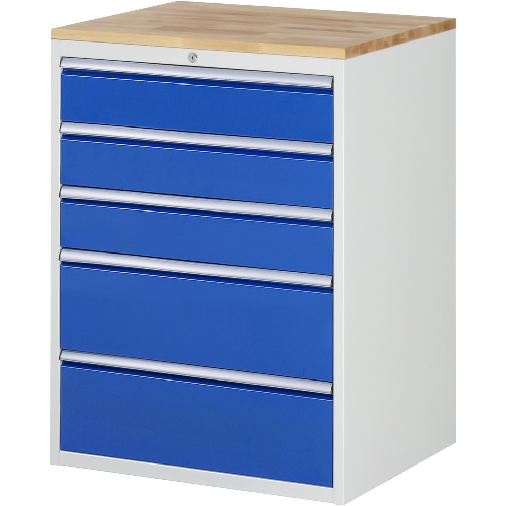 Product afbeelding: Ladekast RAU serie 7000, hxbxd 1.035 x 770 x 650 mm, 5 lades 3 x 150, 2 x 240 mm, beuken werkblad