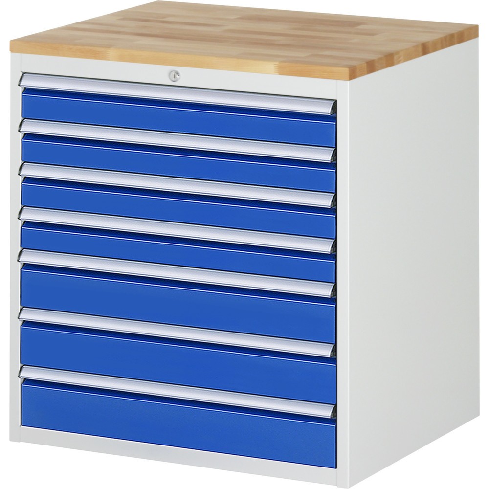 Product afbeelding: Ladekast RAU serie 7000, hxbxd 825 x 770 x 650 mm, 7 lades 4 x 90, 3 x 120 mm, beuken werkblad