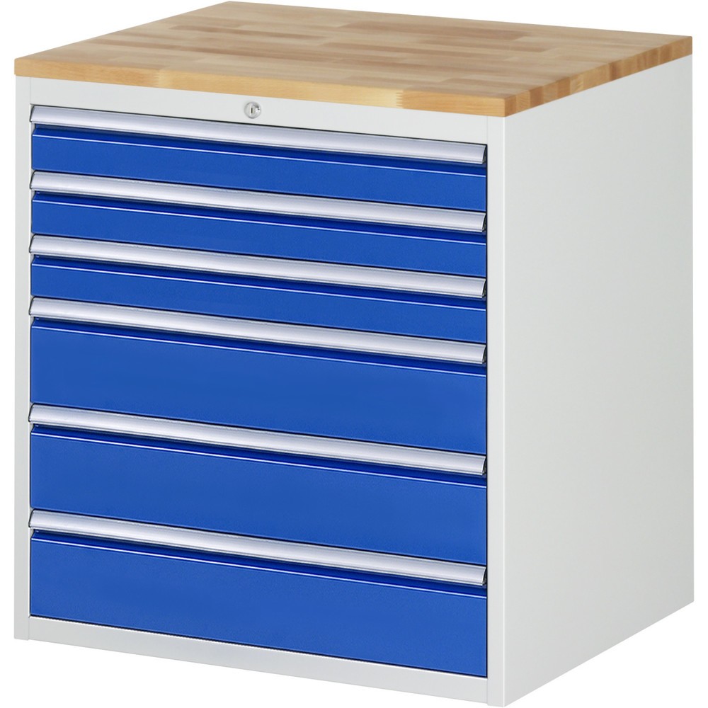 Productafbeelding nr. 1: Ladekast RAU serie 7000, hxbxd 825 x 770 x 650 mm, 6 lades 3 x 90, 3 x 150 mm, beuken werkblad