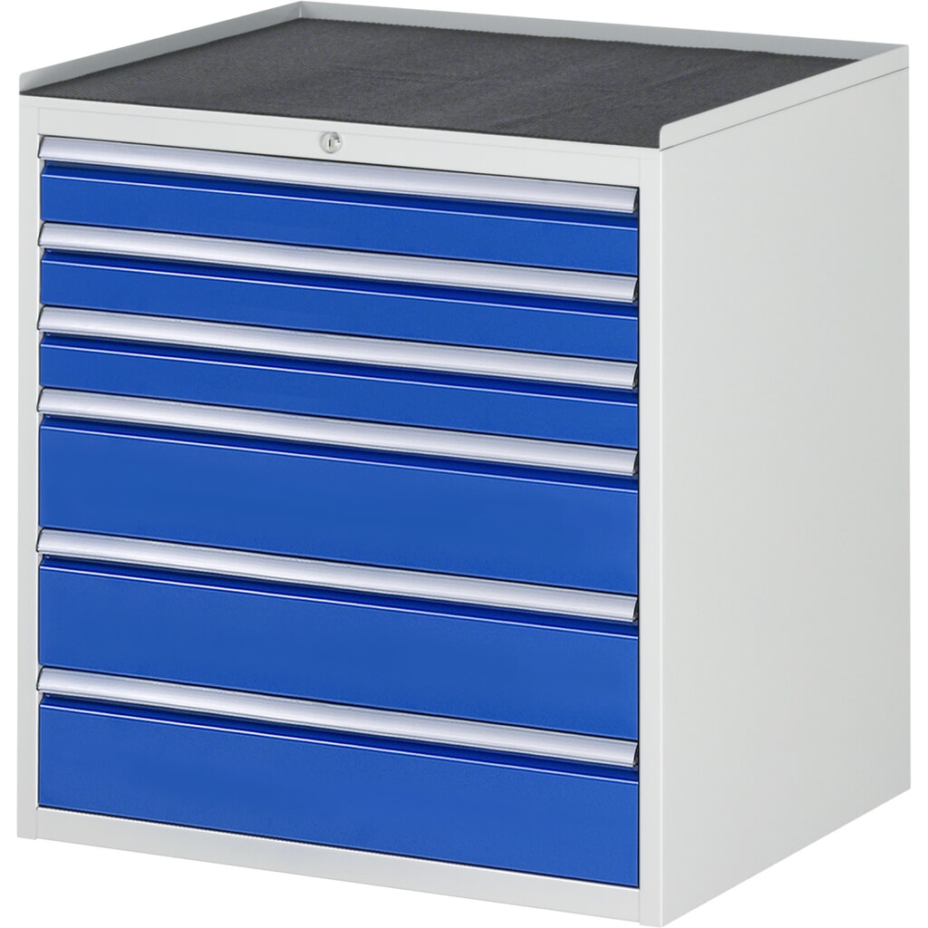 Product afbeelding: Ladekast RAU serie 7000, hxbxd 825 x 770 x 650 mm, 6 lades 3 x 90, 3 x 150 mm, metalen werkblad