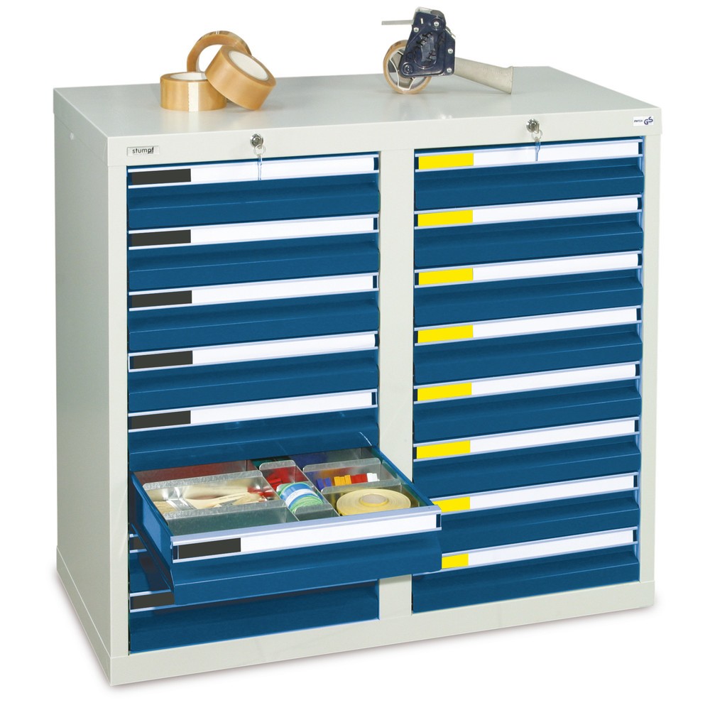 Product afbeelding: Ladenkast stumpf® Premium, laden 16x100 mm, hxbxd 900 x 1.000 x 500 mm, lichtgrijs/gentiaanblauw