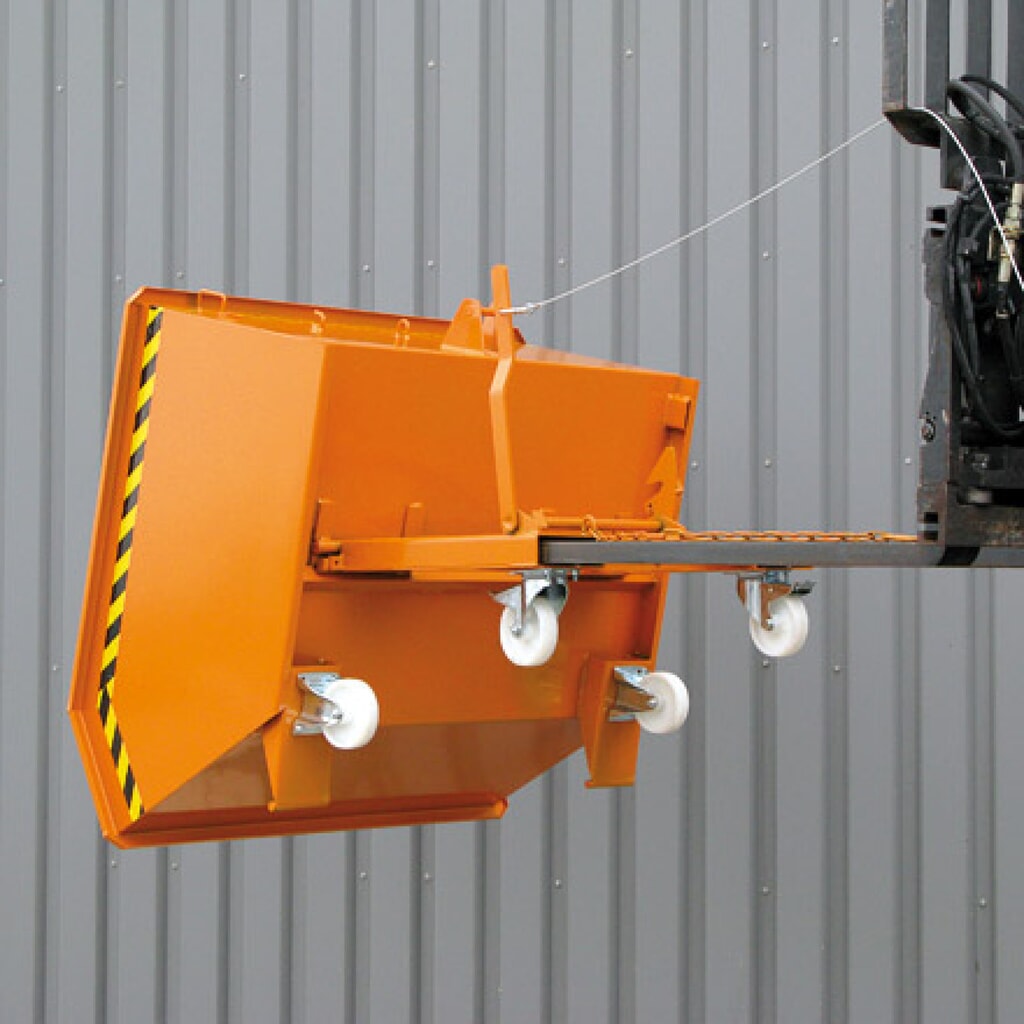 Kantelbak met automatisch uitrollen, lage hoogte, volume 1 m³, zuiver oranje Productafbeelding nr. 2: Kantelbak met automatisch uitrollen, lage hoogte, volume 1 m³, zuiver oranje