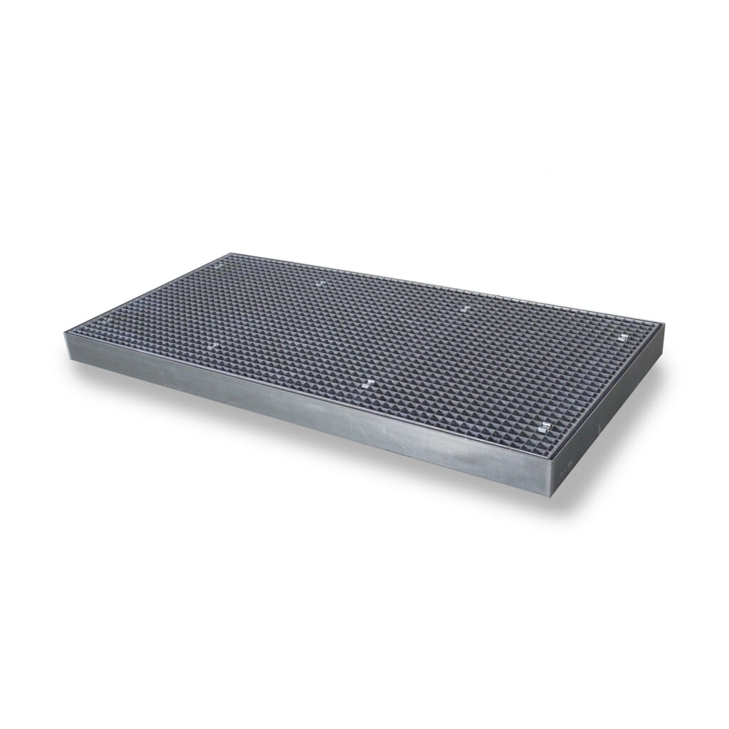 Lage lekbak van staal, cap. 6.500 kg/m², hxbxd 118 x 1.000 x 2.000 mm Product afbeelding: Lage lekbak van staal, cap. 6.500 kg/m², hxbxd 118 x 1.000 x 2.000 mm