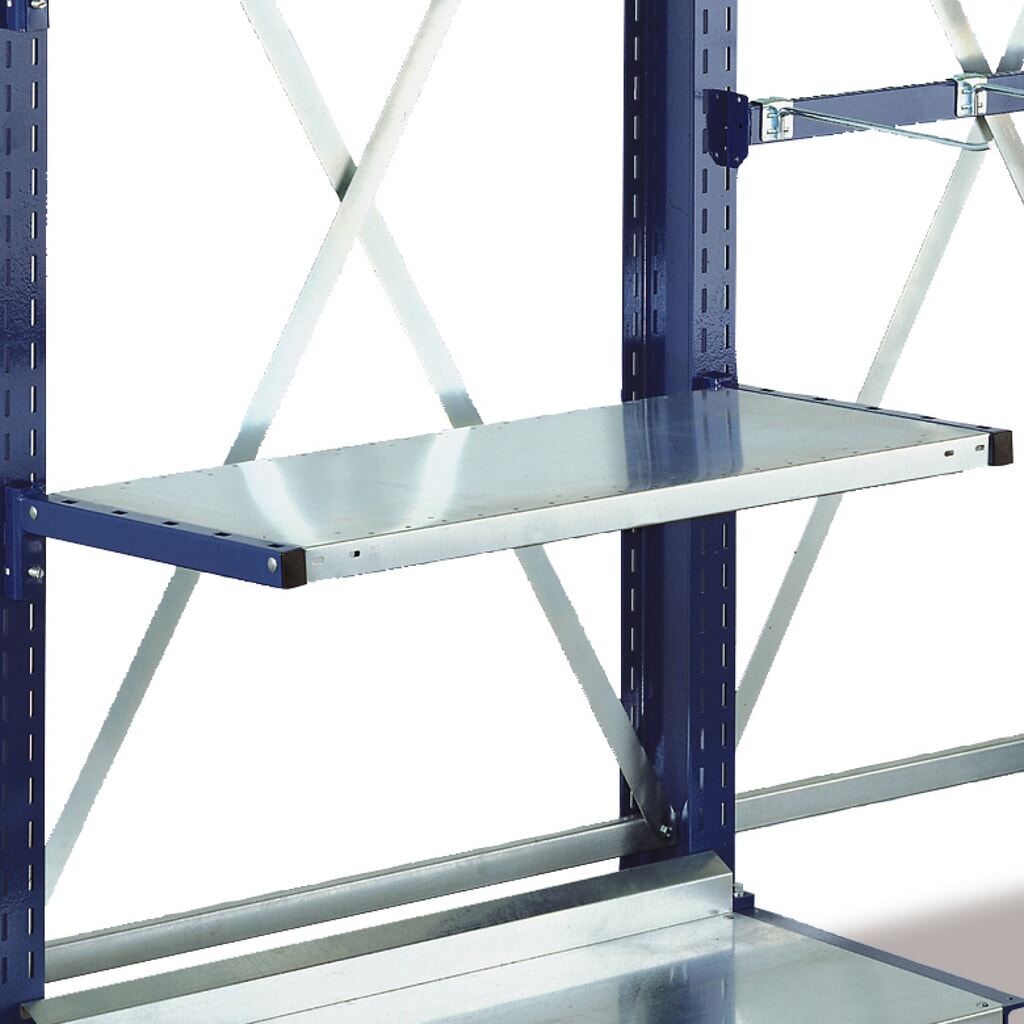 Legbord, verzinkt, voor draagarmstelling META, diepte 500 mm, cap. 100 kg Product afbeelding: Legbord, verzinkt, voor draagarmstelling META, diepte 500 mm, cap. 100 kg