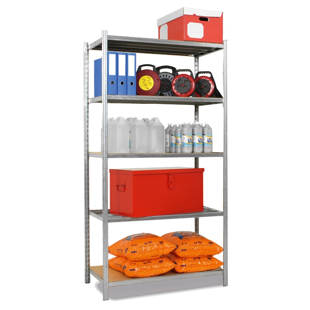 Product afbeelding: Legbordstelling ManOrga, BE, met spaanplaten, vaklast 148 kg, verzinkt, hxbxd 2.000 x 1.250 x 388 mm