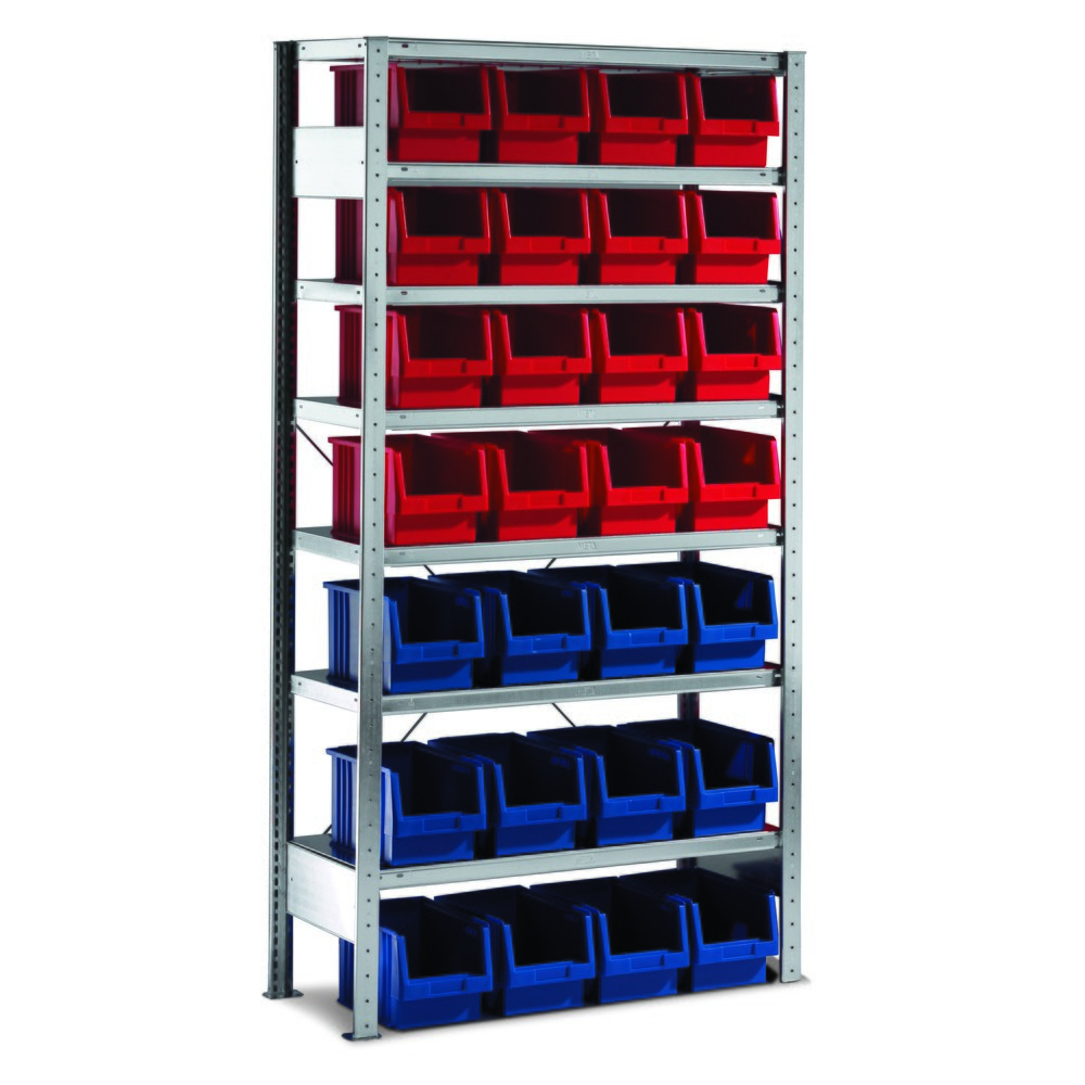 Product afbeelding: Legbordstelling META, met magazijnbakken, vaklast 100 kg, 28 bakken, hxbxd 2.000 x 1.000 x 400 mm