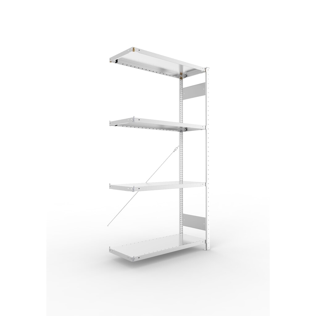 Legbordstelling META CLIP SET, aanbouwelement, vaklast 100 kg, verzinkt, 4 legborden, hxbxd 2.000 x 1.000 x 400 mm Product afbeelding: Legbordstelling META CLIP SET, aanbouwelement, vaklast 100 kg, verzinkt, 4 legborden, hxbxd 2.000 x 1.000 x 400 mm