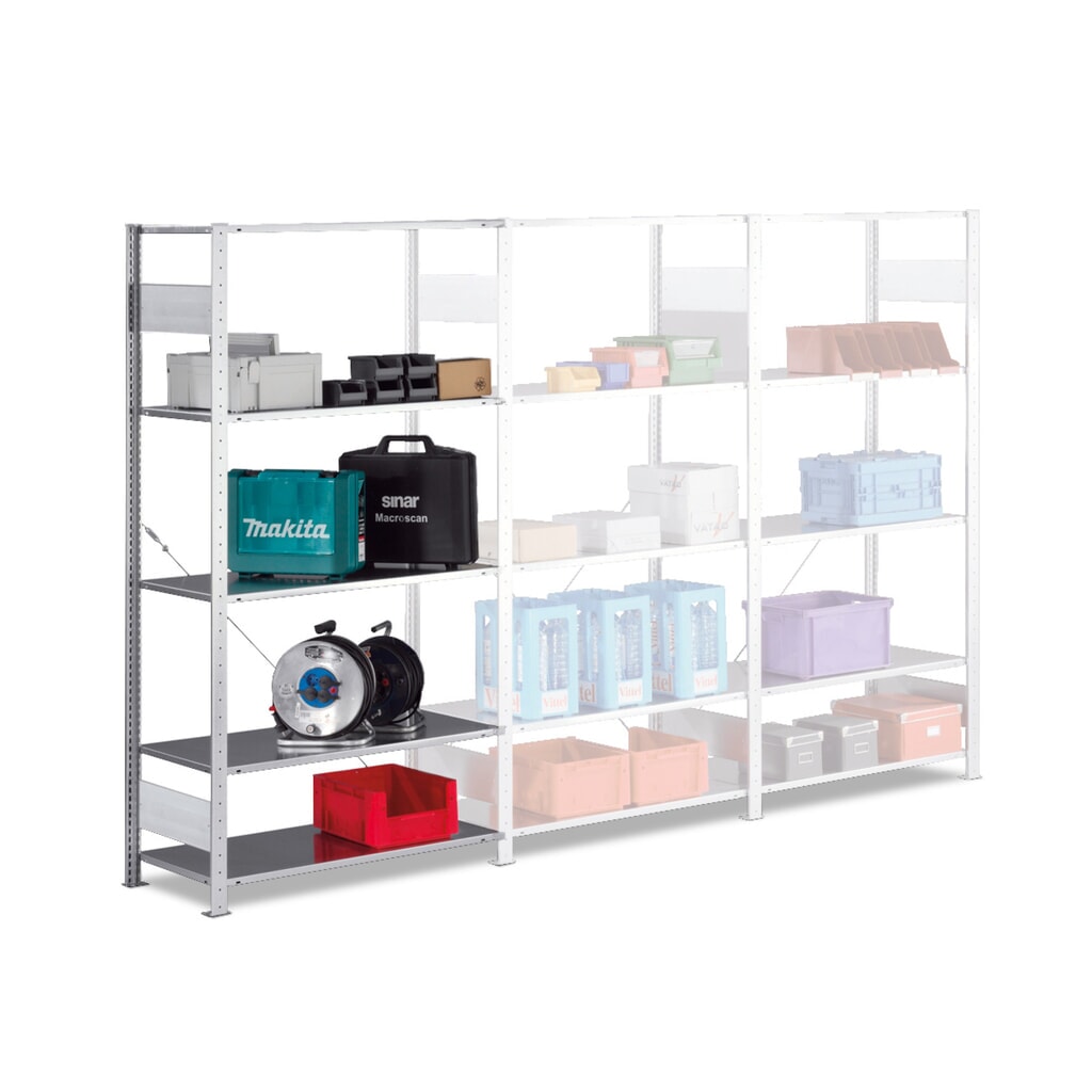 Legbordstelling META met inhaaksysteem, AV, VL 80 kg, hxbxd 2.000 x 1.000 x 300 mm Product afbeelding: Legbordstelling META met inhaaksysteem, AV, VL 80 kg, hxbxd 2.000 x 1.000 x 300 mm