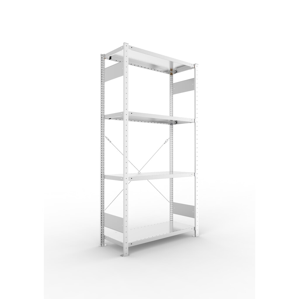 Legbordstelling META, verzinkt, met 4 legborden, vaklast 100 kg, hxbxd 2.000 x 1.056 x 436 mm Product afbeelding: Legbordstelling META, verzinkt, met 4 legborden, vaklast 100 kg, hxbxd 2.000 x 1.056 x 436 mm