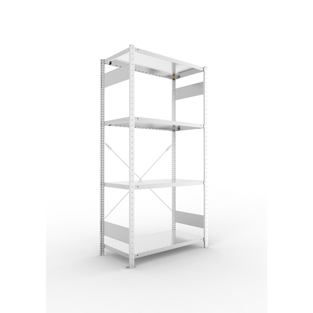 Productafbeelding nr. 1: Legbordstelling META, verzinkt, met 4 legborden van plaatstaal, vaklast 230 kg, hxbxd 2.000 x 1.056 x 536 mm