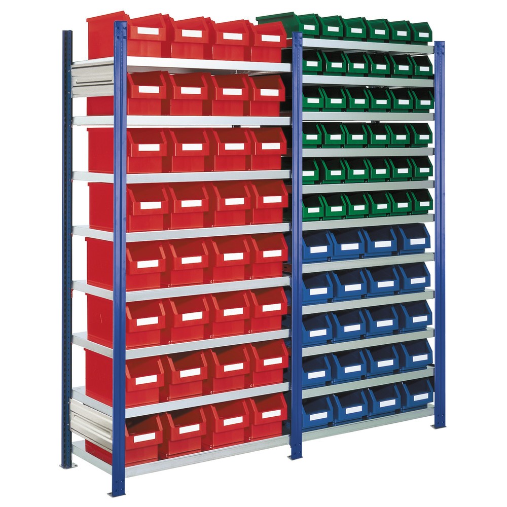 Product afbeelding: Legbordstelling Kappes RasterPlan, gentiaanblauw, met magazijnbakken, vaklast 100 kg, hxbxd 2.000 x 2.060 x 435 mm