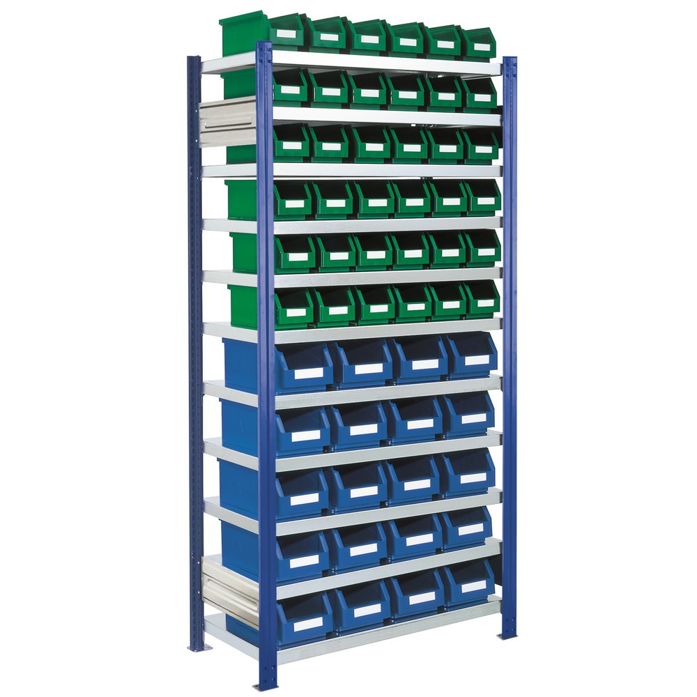 Product afbeelding: Legbordstelling Kappes RasterPlan, gentiaanblauw, met magazijnbakken, vaklast 100 kg, hxbxd 2.000 x 1.060 x 435 mm