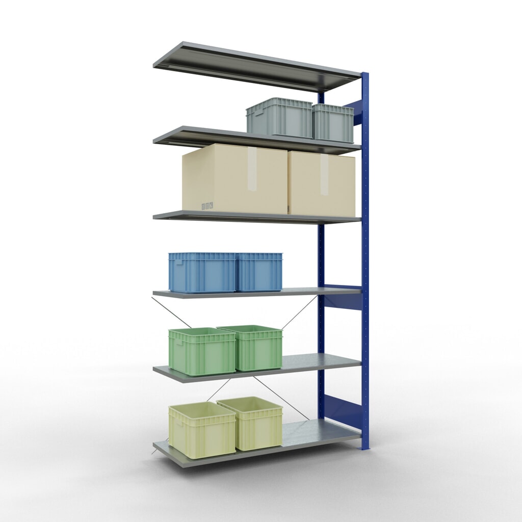 Legbordstelling SCHULTE inhaaksysteem, aanbouwelement, schapbelasting 150 kg, gentiaanblauw/verzinkt, h x b x d 2.500 x 1.300 x 500 mm Productafbeelding nr. 3: Legbordstelling SCHULTE inhaaksysteem, aanbouwelement, schapbelasting 150 kg, gentiaanblauw/verzinkt, h x b x d 2.500 x 1.300 x 500 mm