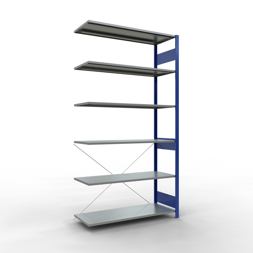 Product afbeelding: Legbordstelling SCHULTE inhaaksysteem, aanbouwelement, schapbelasting 150 kg, gentiaanblauw/verzinkt, h x b x d 2.500 x 1.300 x 500 mm