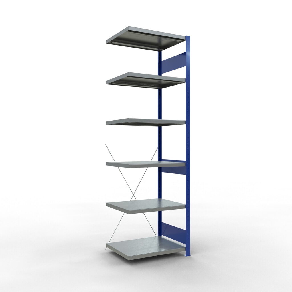 Legbordstelling SCHULTE, AV, gentiaanblauw/verzinkt, VL 250 kg, hxbxd 2.500 x 750 x 600 mm Product afbeelding: Legbordstelling SCHULTE, AV, gentiaanblauw/verzinkt, VL 250 kg, hxbxd 2.500 x 750 x 600 mm