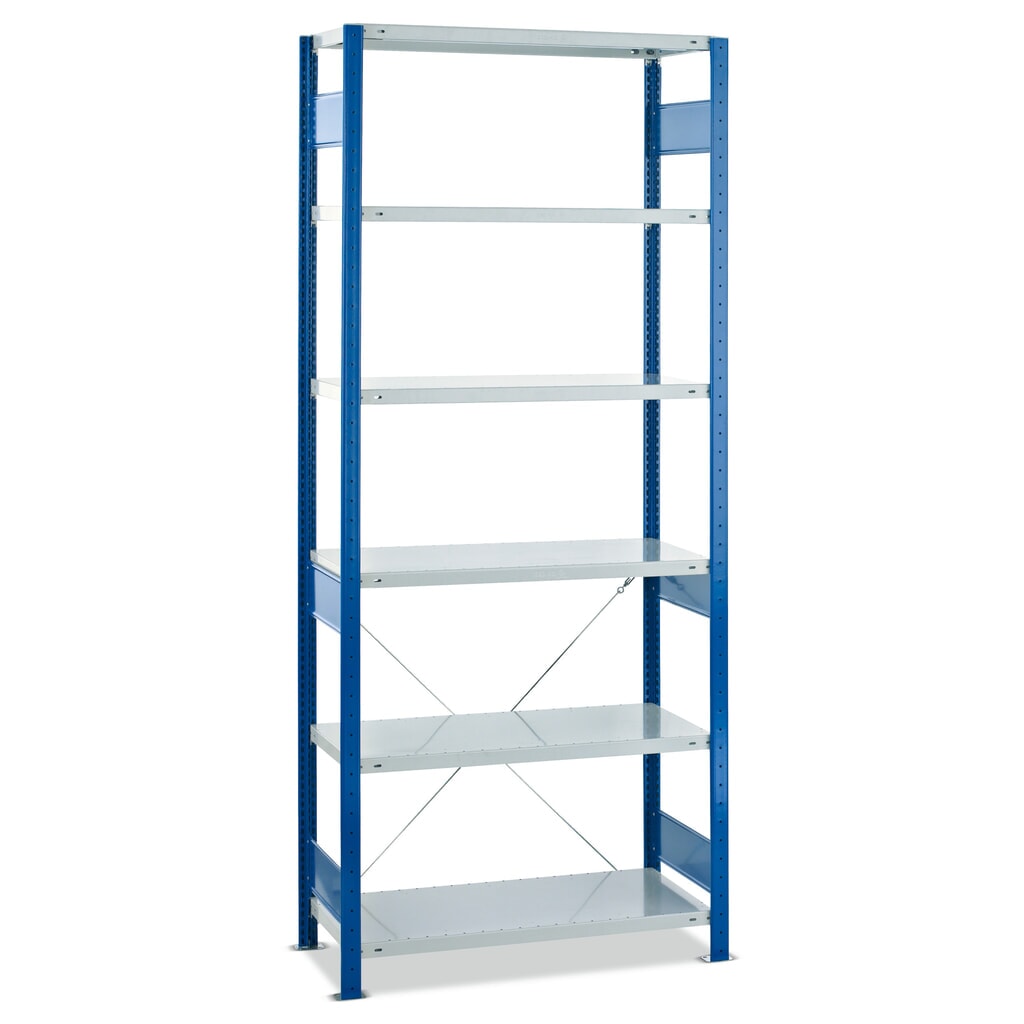 Legbordstelling SCHULTE, gentiaanblauw / lichtgrijs, vaklast 150 kg, hxbxd 2.500 x 810 x 636 mm Product afbeelding: Legbordstelling SCHULTE, gentiaanblauw / lichtgrijs, vaklast 150 kg, hxbxd 2.500 x 810 x 636 mm