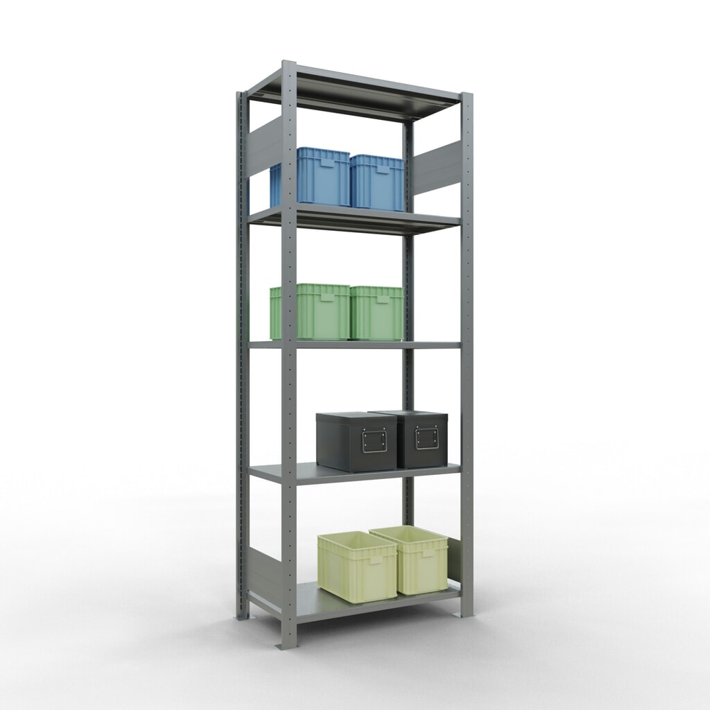 Legbordstelling SCHULTE, verzinkt, met 5 legborden van plaatstaal, vaklast 150 kg, hxbxd 2.000 x 810 x 436 mm Productafbeelding nr. 2: Legbordstelling SCHULTE, verzinkt, met 5 legborden van plaatstaal, vaklast 150 kg, hxbxd 2.000 x 810 x 436 mm