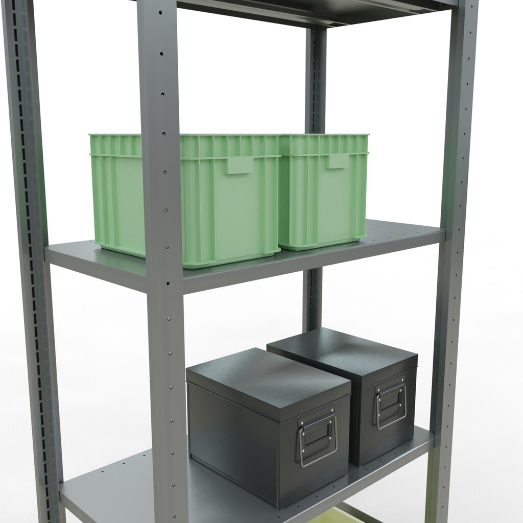 Legbordstelling SCHULTE, verzinkt, met 5 legborden van plaatstaal, vaklast 150 kg, hxbxd 2.000 x 810 x 436 mm Productafbeelding nr. 3: Legbordstelling SCHULTE, verzinkt, met 5 legborden van plaatstaal, vaklast 150 kg, hxbxd 2.000 x 810 x 436 mm
