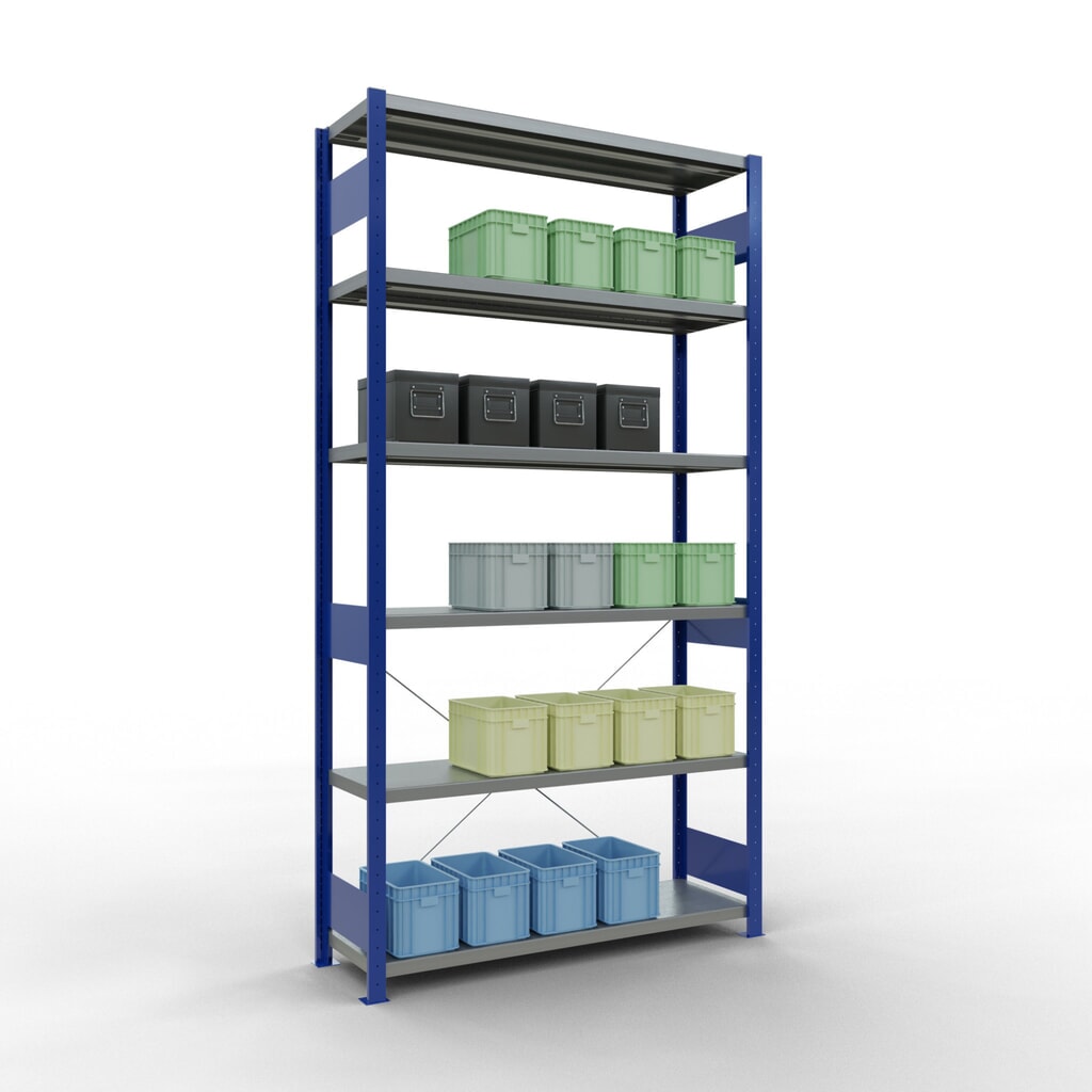 Legbordstelling SCHULTE, gentiaanblauw / verzinkt, vaklast 250 kg, hxbxd 2.500 x 1.360 x 436 mm Productafbeelding nr. 3: Legbordstelling SCHULTE, gentiaanblauw / verzinkt, vaklast 250 kg, hxbxd 2.500 x 1.360 x 436 mm
