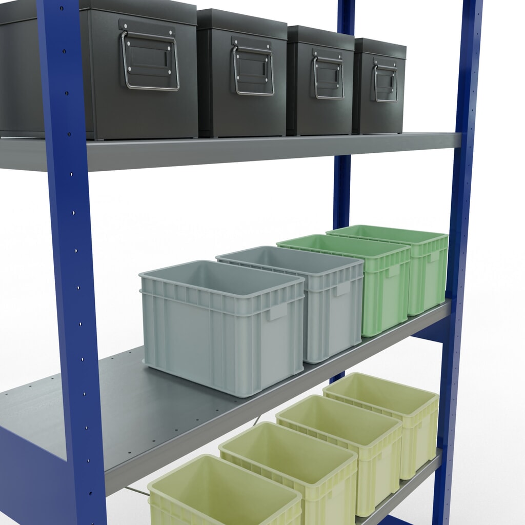 Legbordstelling SCHULTE, gentiaanblauw / verzinkt, vaklast 250 kg, hxbxd 2.500 x 1.360 x 436 mm Productafbeelding nr. 4: Legbordstelling SCHULTE, gentiaanblauw / verzinkt, vaklast 250 kg, hxbxd 2.500 x 1.360 x 436 mm