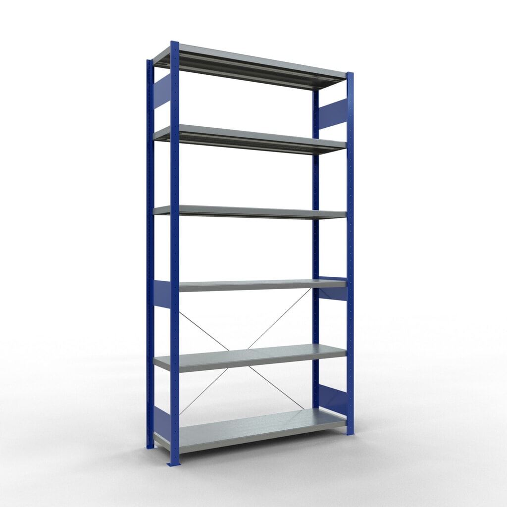 Legbordstelling SCHULTE, gentiaanblauw / verzinkt, vaklast 250 kg, hxbxd 2.500 x 1.360 x 436 mm Product afbeelding: Legbordstelling SCHULTE, gentiaanblauw / verzinkt, vaklast 250 kg, hxbxd 2.500 x 1.360 x 436 mm