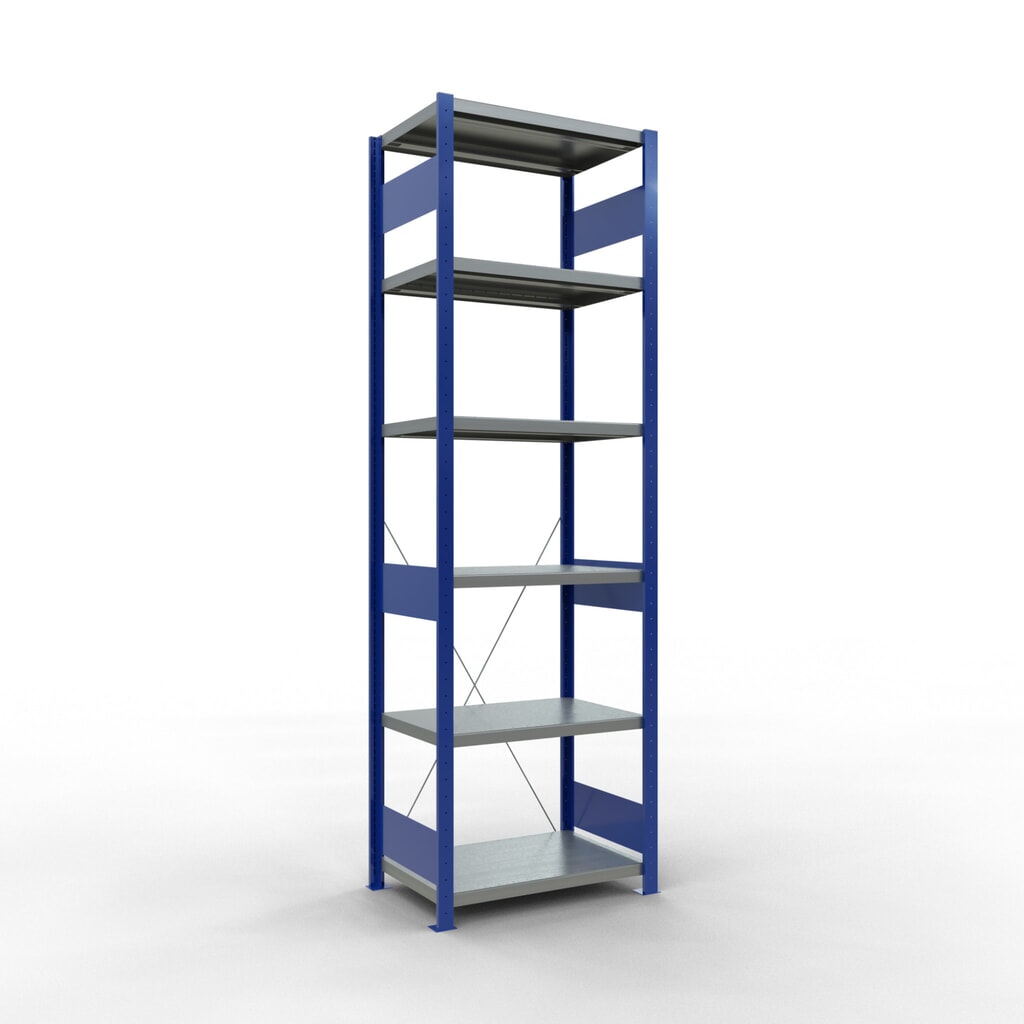 Legbordstelling SCHULTE, gentiaanblauw / verzinkt, vaklast 250 kg, hxbxd 2.500 x 810 x 536 mm Productafbeelding nr. 1: Legbordstelling SCHULTE, gentiaanblauw / verzinkt, vaklast 250 kg, hxbxd 2.500 x 810 x 536 mm