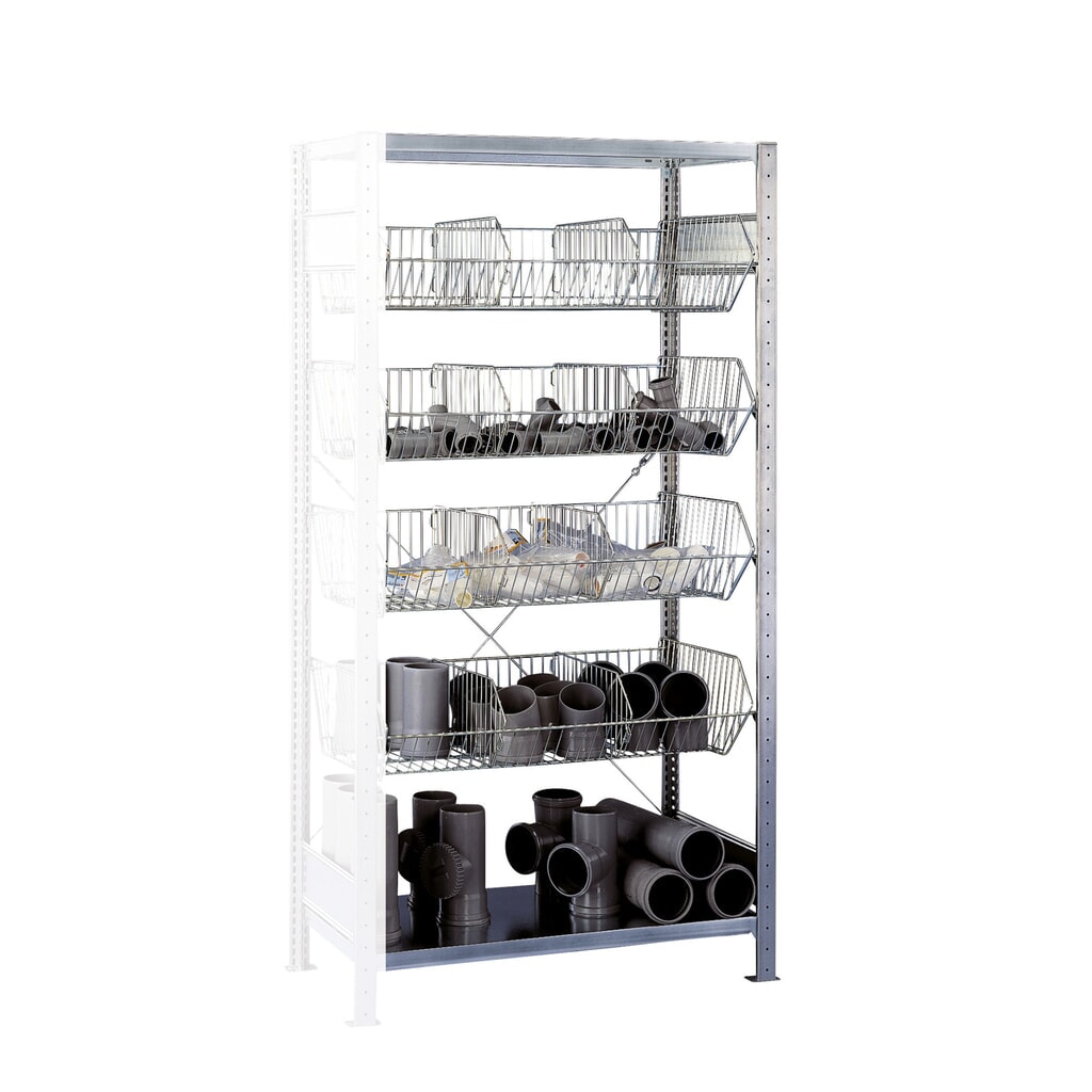 Legbordstelling SCHULTE met grofmazige korven, AV, hxbxd 2.000 x 1.000 x 500 mm, VL 150 kg Product afbeelding: Legbordstelling SCHULTE met grofmazige korven, AV, hxbxd 2.000 x 1.000 x 500 mm, VL 150 kg