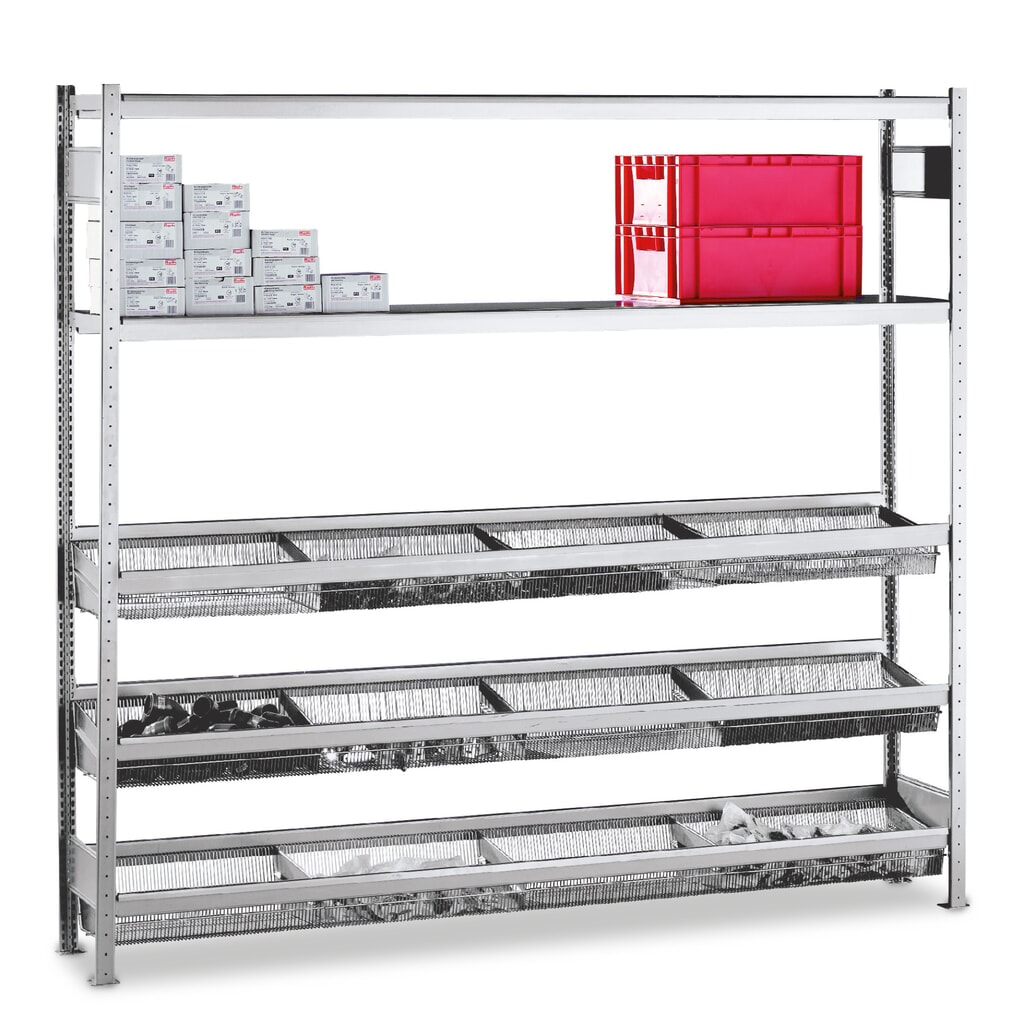 Product afbeelding: Legbordstelling SCHULTE met kleinmazige korven, AV, hxbxd 2.500 x 2.000 x 400 mm, VL 400 kg