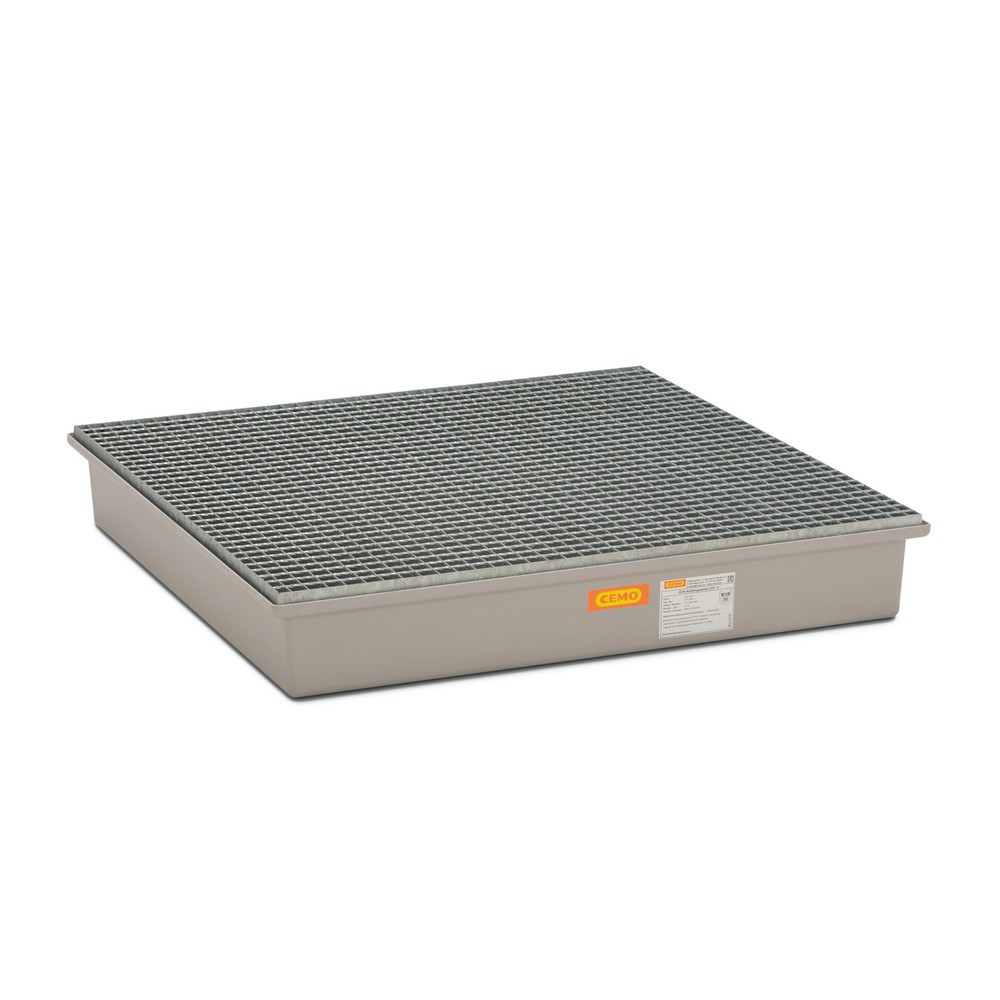 Product afbeelding: Lekbak CEMO van GFK, hxbxd 210 x 1.280 x 1.280 mm, stalen rooster