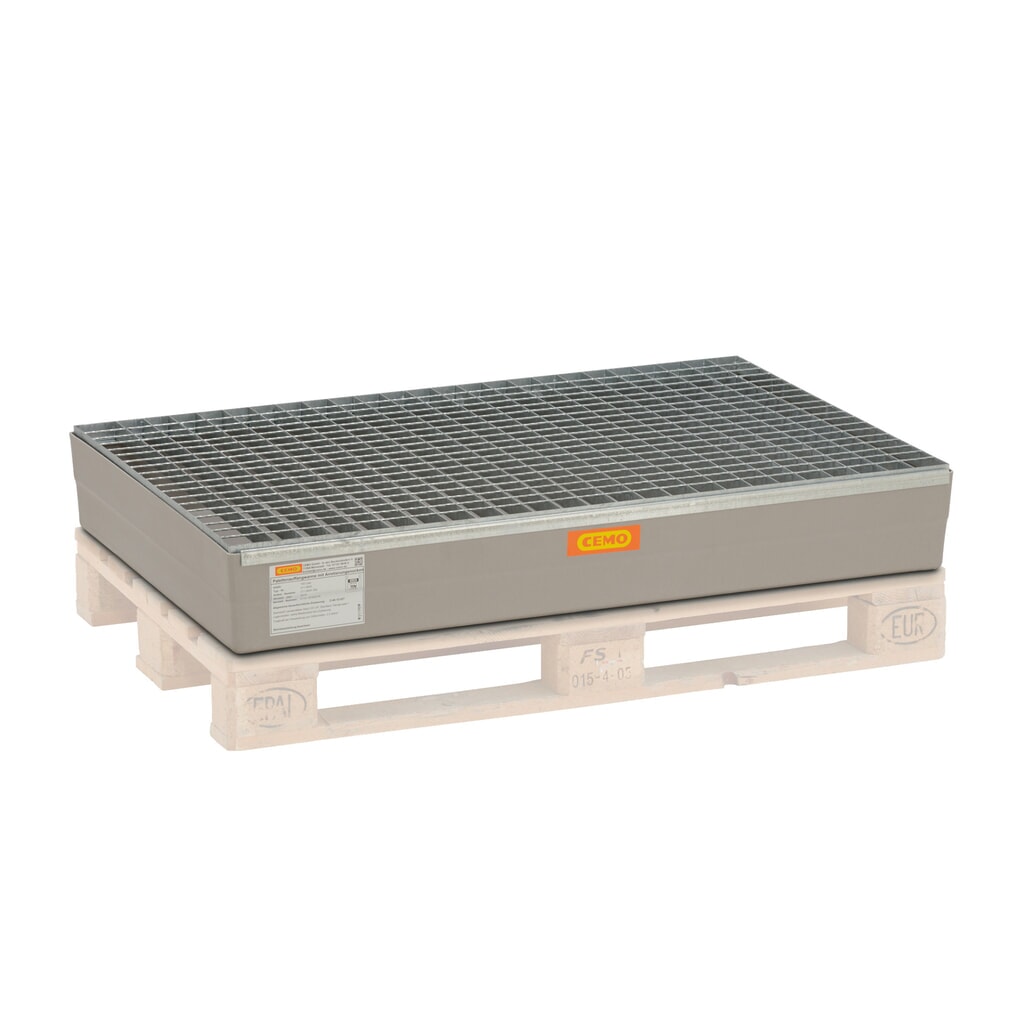 Product afbeelding: Lekbak CEMO voor 60- /200 l-vaten, palletopzetstuk, hxbxt 235 x 800 x 1.200 mm, stalen rooster