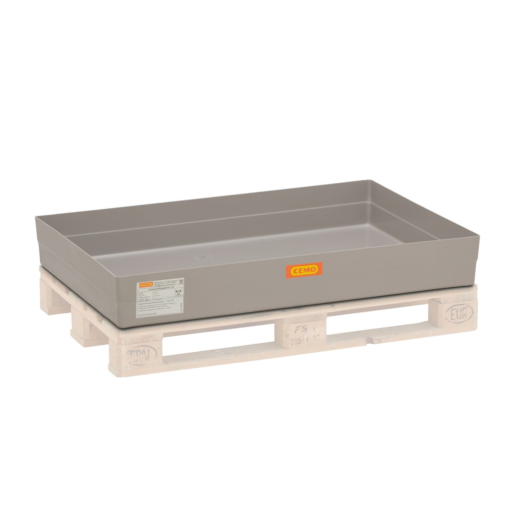 Lekbak CEMO voor 60- /200 l-vaten, palletopzetstuk, hxbxt 165 x 800 x 1.200 mm, zonder rooster Product afbeelding: Lekbak CEMO voor 60- /200 l-vaten, palletopzetstuk, hxbxt 165 x 800 x 1.200 mm, zonder rooster