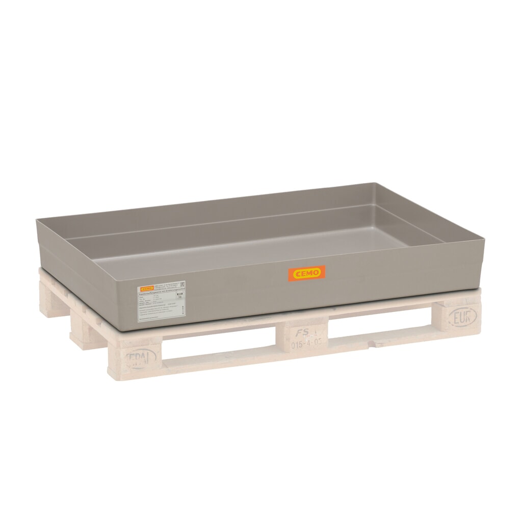 Lekbak CEMO voor 60- /200 l-vaten, palletopzetstuk, hxbxt 208 x 800 x 1.200 mm, zonder rooster Product afbeelding: Lekbak CEMO voor 60- /200 l-vaten, palletopzetstuk, hxbxt 208 x 800 x 1.200 mm, zonder rooster