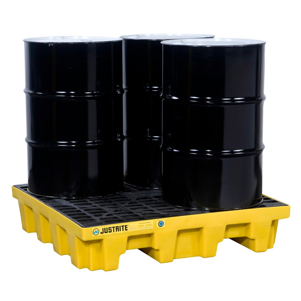 Product afbeelding: Lekbak Justrite®, 4 x 200 l, inhoud 276 l, geel, met afvoer