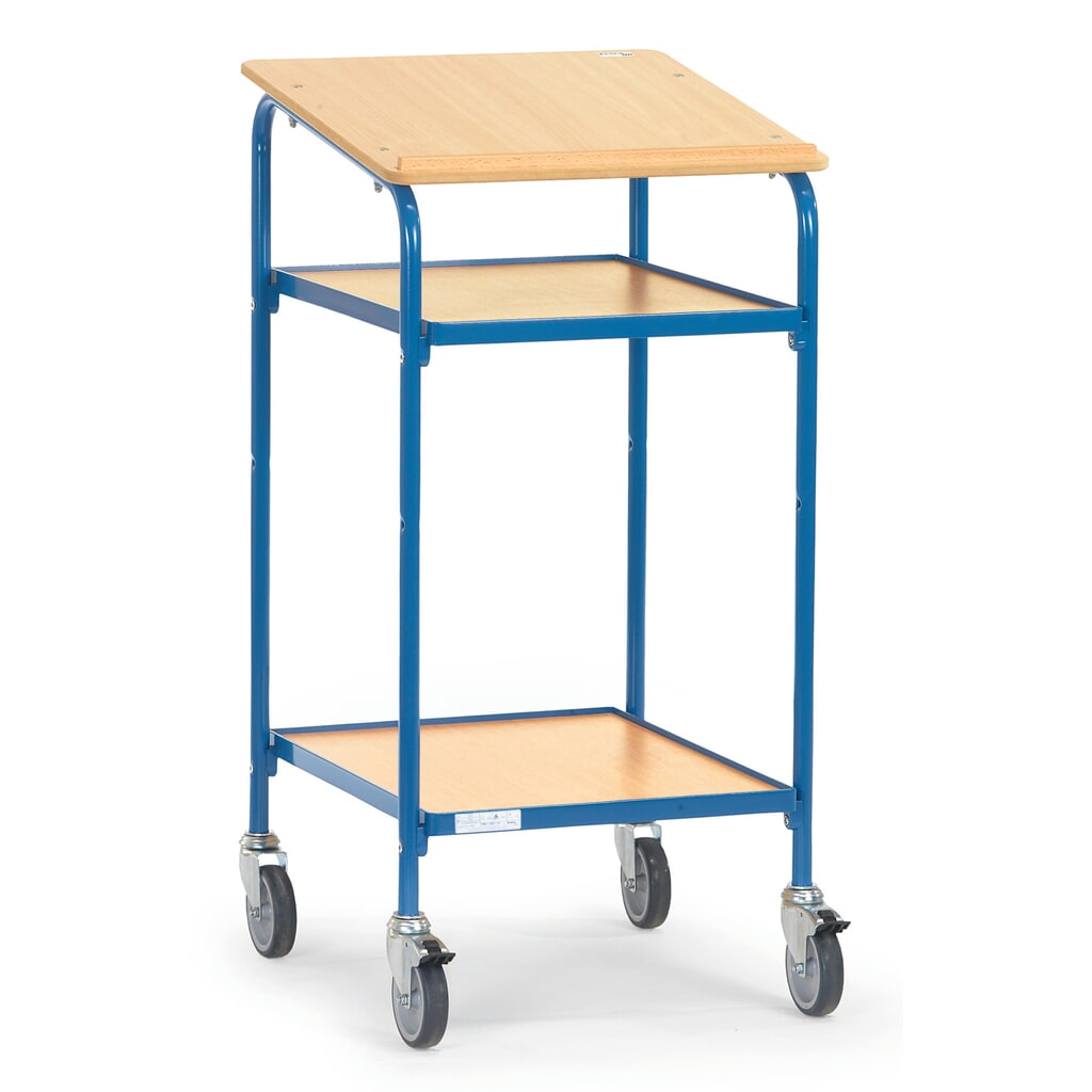 fetra® Rollende lessenaar Premium, open, 2 legplanken Product afbeelding: fetra® Rollende lessenaar Premium, open, 2 legplanken