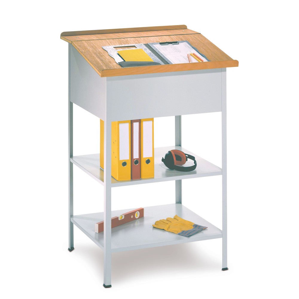 Product afbeelding: Lessenaar PAVOY met houten plaat, open, 2 legborden, gentiaanblauw