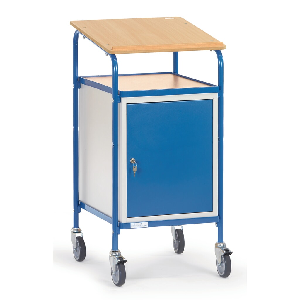 Product afbeelding: fetra® Rollende lessenaar Premium met kast, 1 vaste + 2 verstelbare legplanken