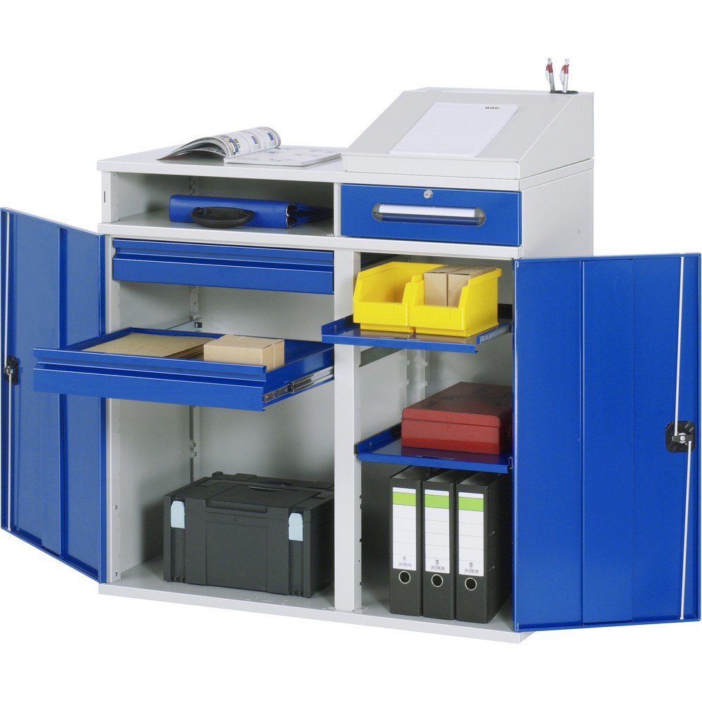 Product afbeelding: Lessenaar RAU, hxbxd 1.060-1.220 x 1.100 x 520 mm, lades 2 x 80, 1 x 120 mm
