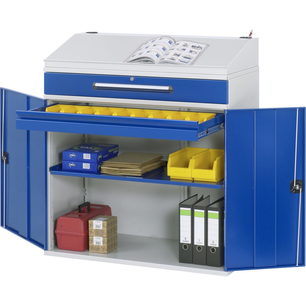 Productafbeelding nr. 1: RAU lessenaar met kast, HxBxD 1.110-1.220 x 1.100 x 520 mm, lades 1 x 80, 1 x 120 mm