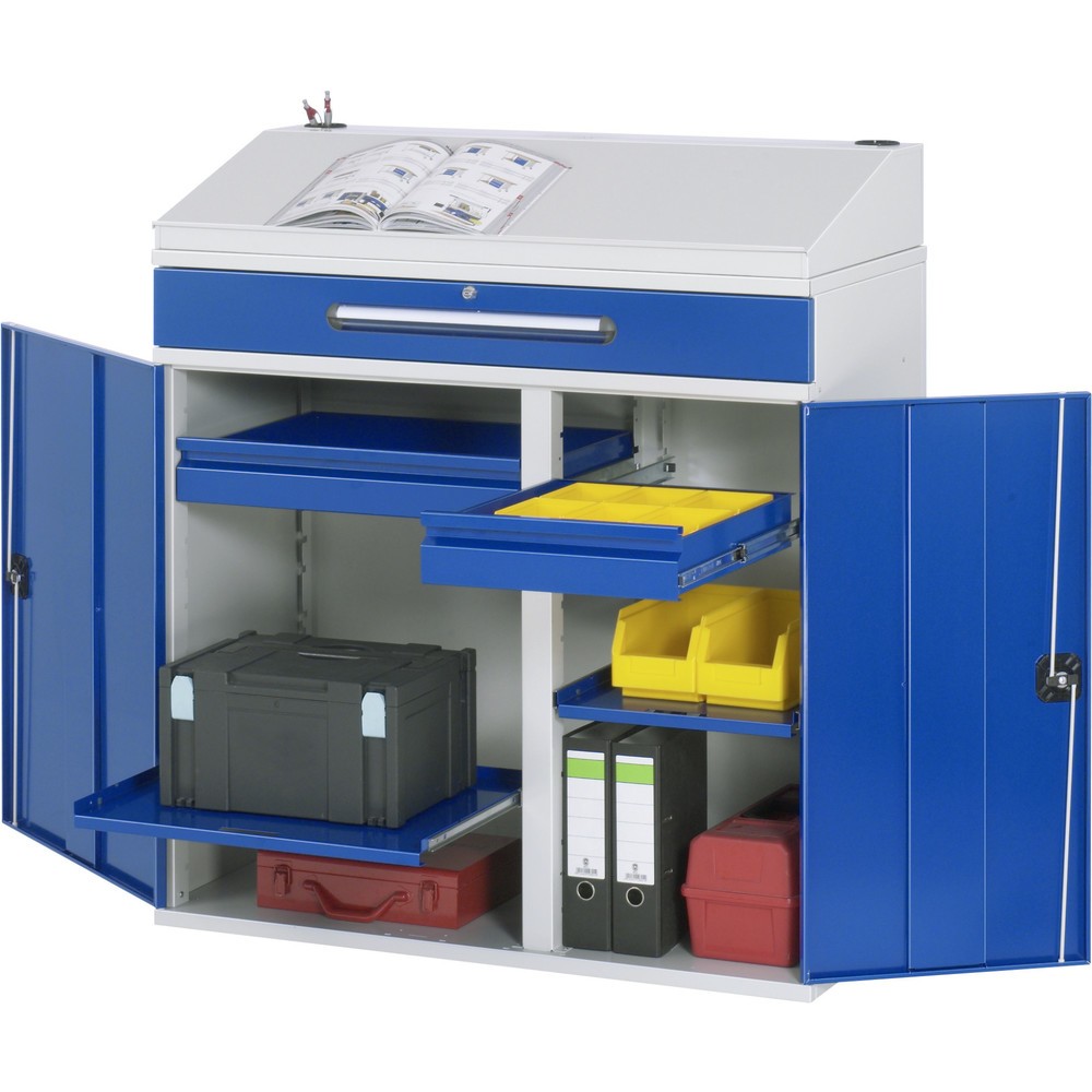 Productafbeelding nr. 1: RAU lessenaar met kast, HxBxD 1.110-1.220 x 1.100 x 520 mm, lades 2 x 80, 1 x 120 mm