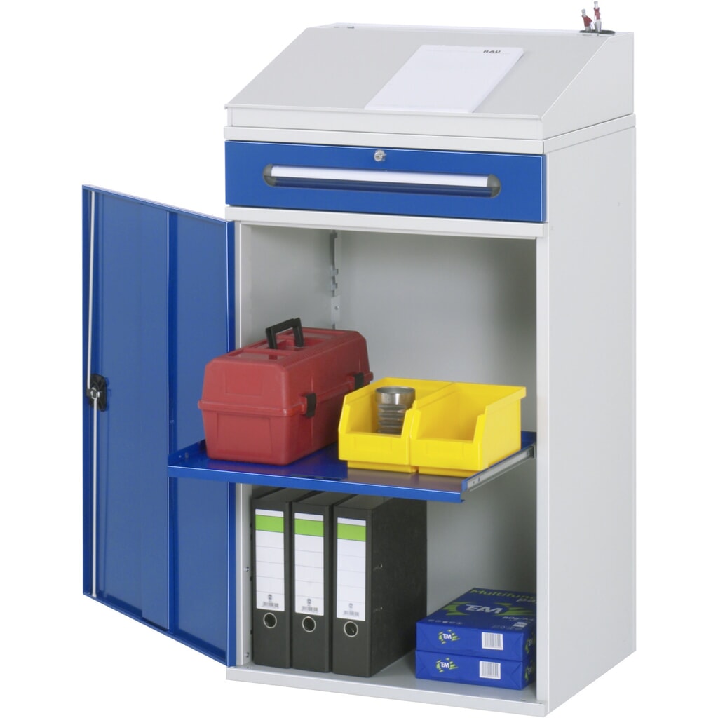RAU lessenaar met kast, HxBxD 1.100-1.220 x 650 x 520 mm, lades 1 x 120 mm Product afbeelding: RAU lessenaar met kast, HxBxD 1.100-1.220 x 650 x 520 mm, lades 1 x 120 mm