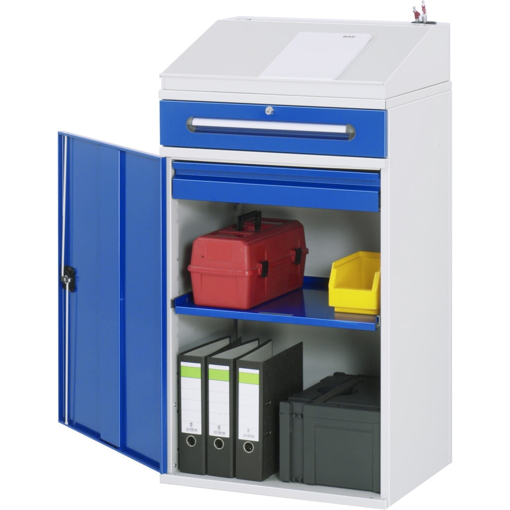 Product afbeelding: RAU lessenaar met kast, HxBxD 1.100-1.220 x 650 x 520 mm, lades 1 x 80, 1 x 120 mm