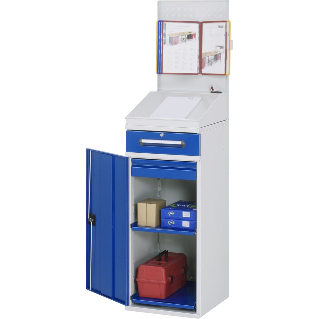 RAU lessenaar met kast, HxBxD 1.110-1.770 x 450 x 520 mm, lades 1 x 80, 1 x 120 mm Product afbeelding: RAU lessenaar met kast, HxBxD 1.110-1.770 x 450 x 520 mm, lades 1 x 80, 1 x 120 mm