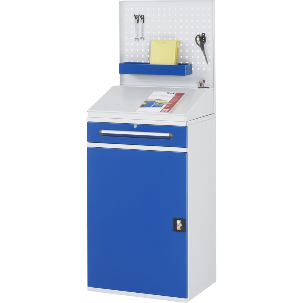 RAU lessenaar met kast, HxBxD 1.110-1.770 x 650 x 520 mm, lades 1 x 80, 1 x 120 mm Productafbeelding nr. 2: RAU lessenaar met kast, HxBxD 1.110-1.770 x 650 x 520 mm, lades 1 x 80, 1 x 120 mm