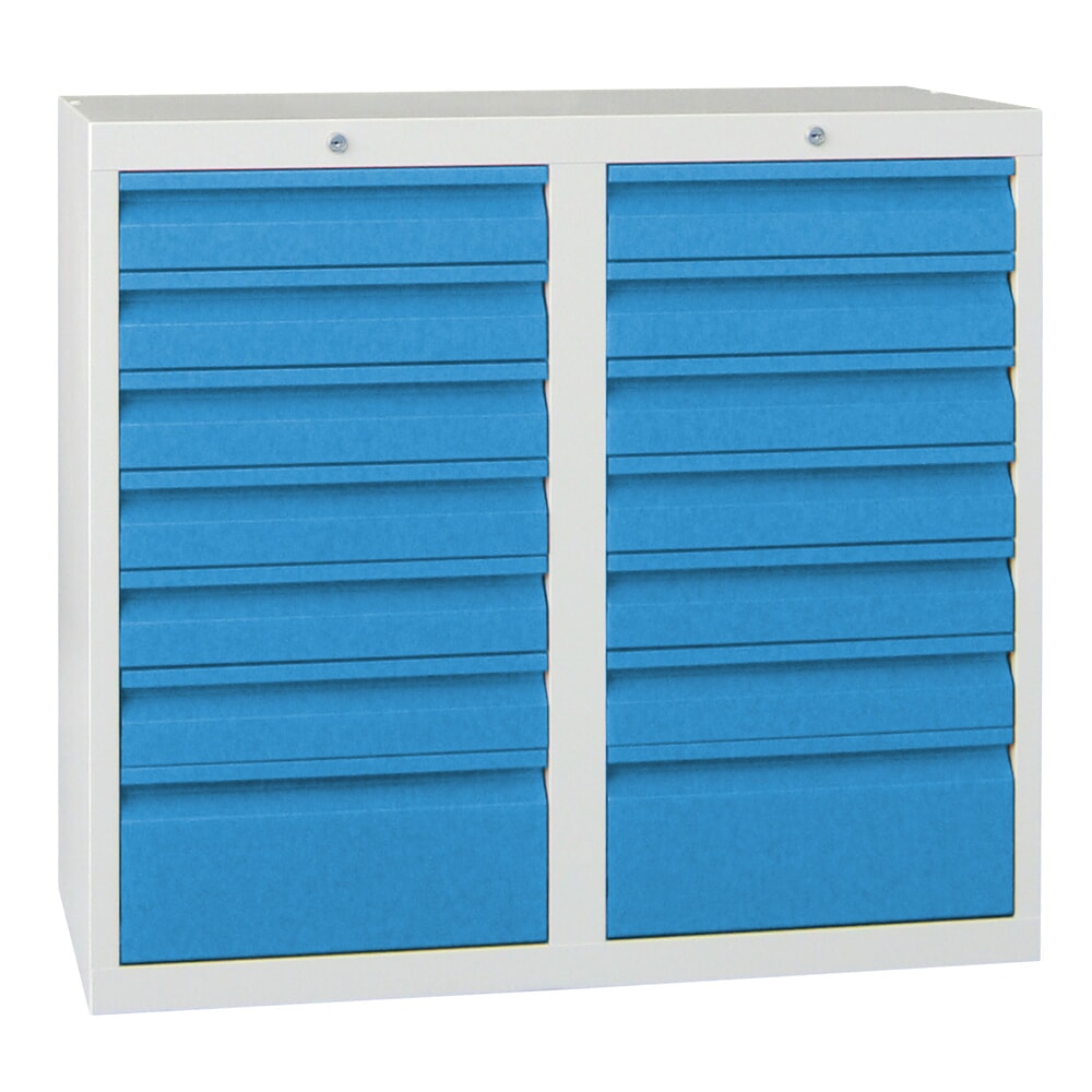 Product afbeelding: Lichte ladekast PAVOY, glijgeleiding, laden 12x100 + 2x200 mm, breedte 1.000 mm, hemelsblauw, lichtgrijs