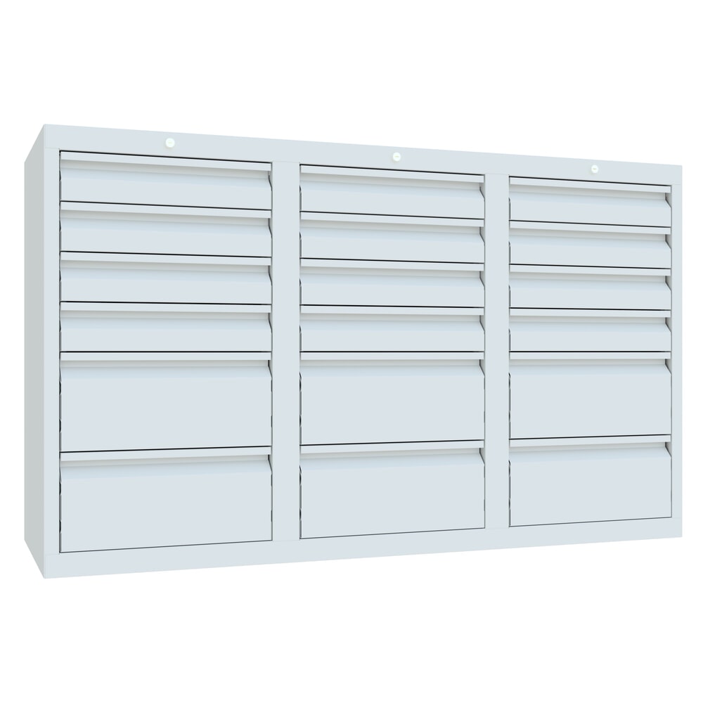 Product afbeelding: Lichte ladekast PAVOY, glijgeleiding, laden 12x100 + 6x200 mm, breedte 1.500 mm, lichtgrijs, lichtgrijs