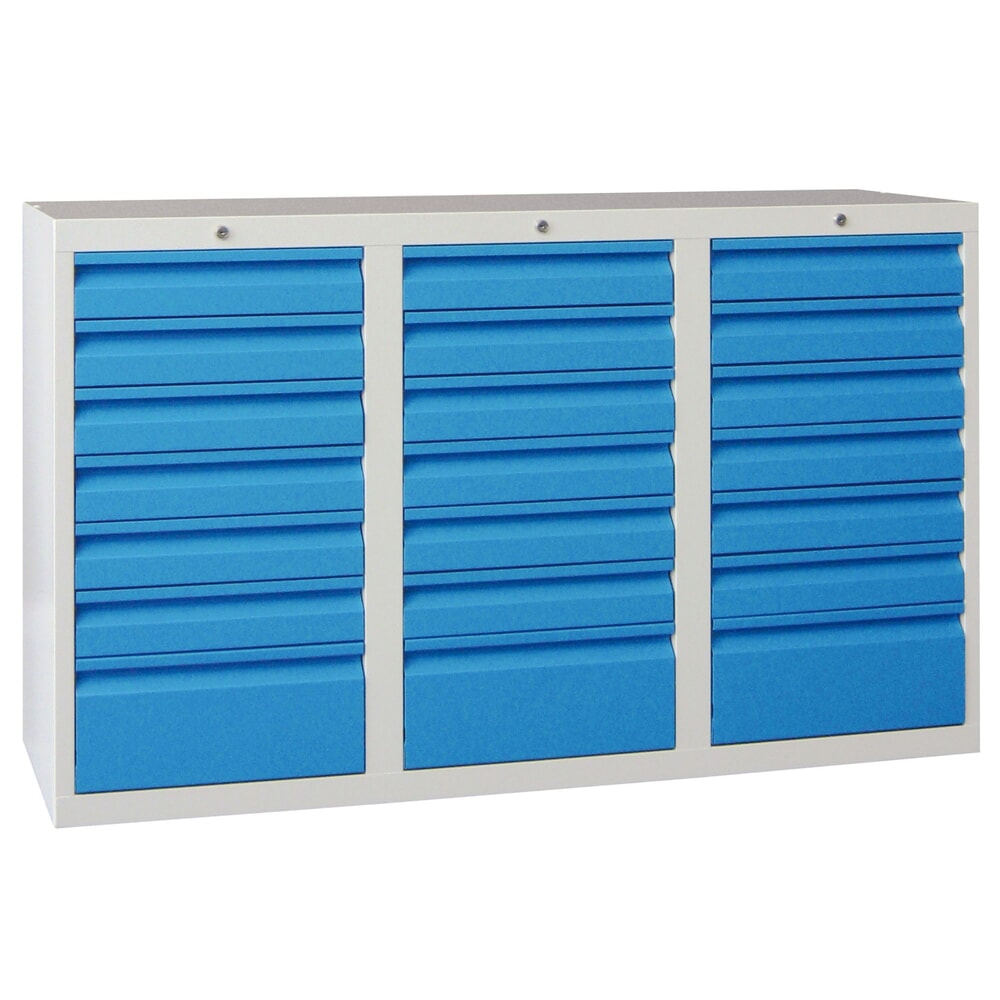 Product afbeelding: Lichte ladekast PAVOY, glijgeleiding, laden 18x100 + 3x200 mm, breedte 1.500 mm, hemelsblauw, lichtgrijs